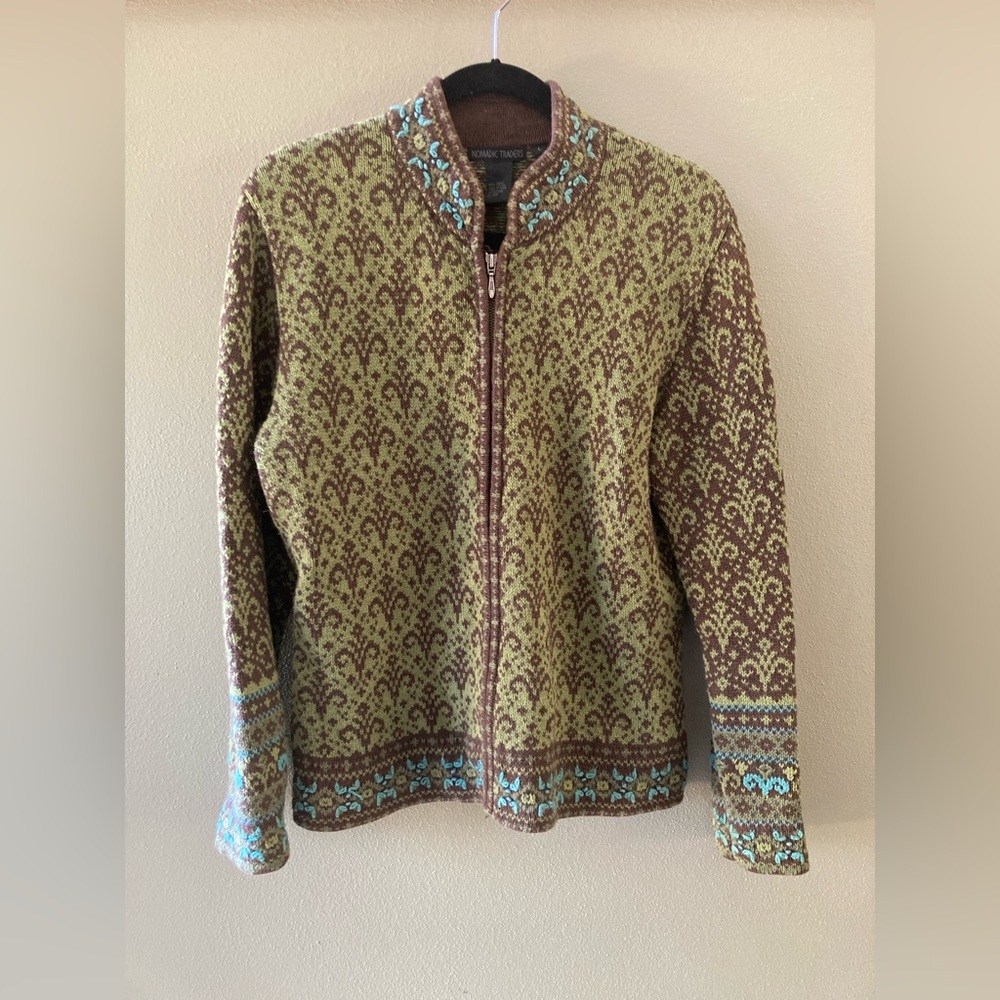 Nomadic Traders Green and Brown Knit Sweater Cardigan